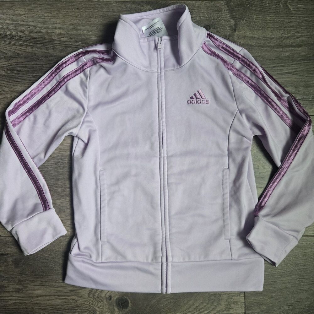 Lavender Adidas 2‑Piece Tracksuit Set 4T Jacket Pants Purple Stripes Athleisure - Picture 2 of 16